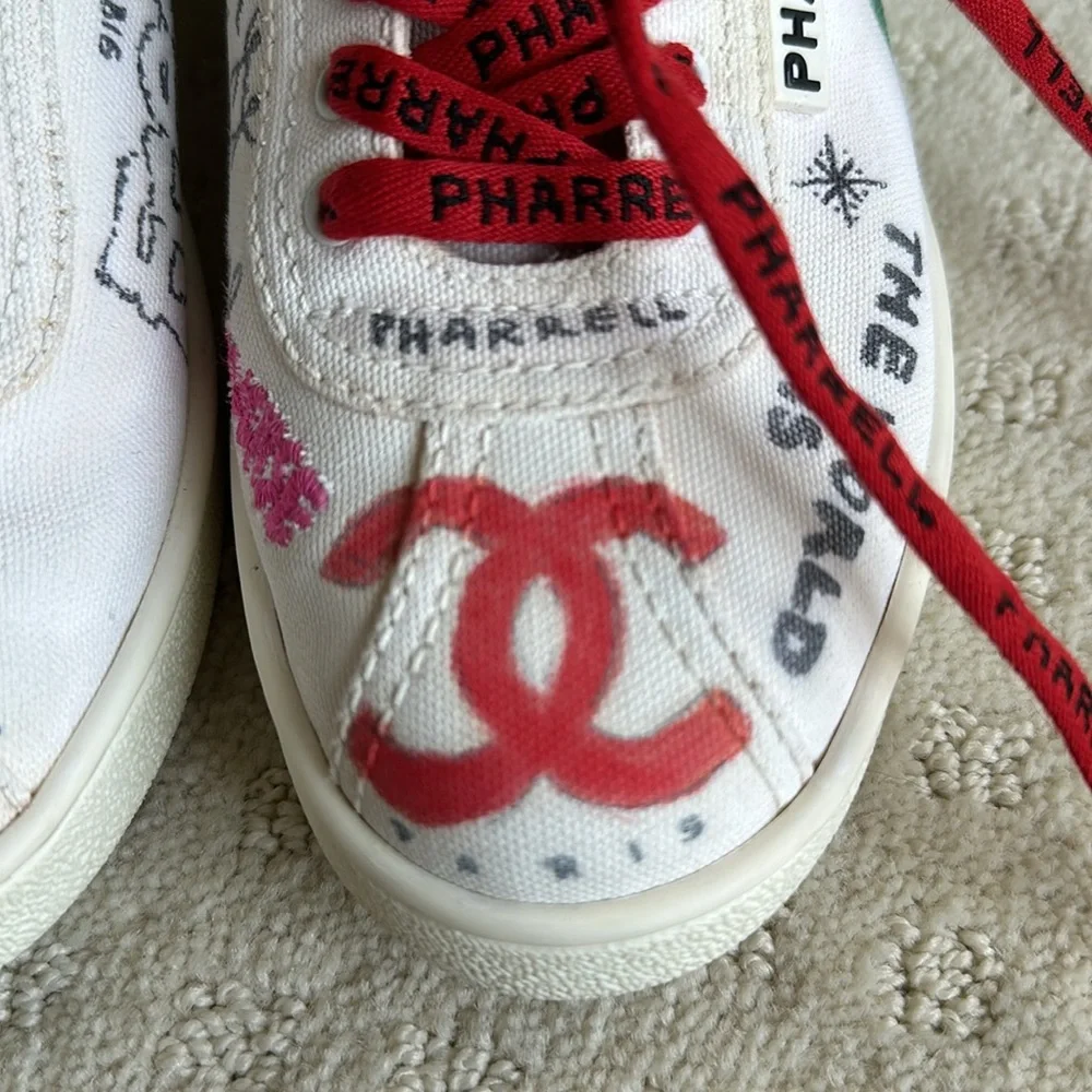 Chanel Pharrell Canvas Capsule Sneakers White Graffiti
